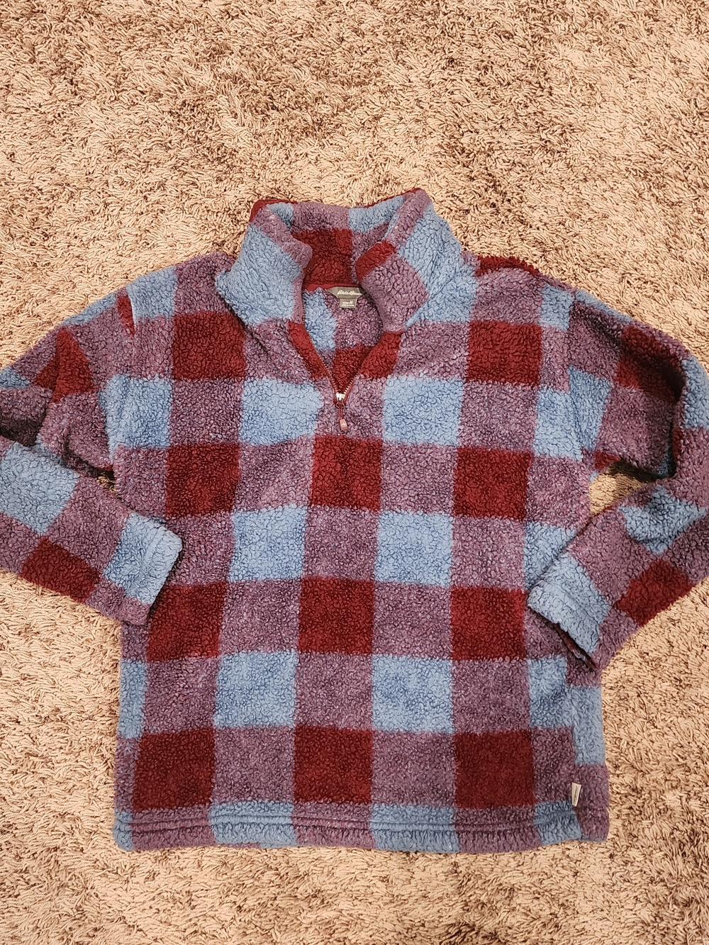 Eddie Bauer Sherpa Pullover Womens Medium Buffalo Plaid Cozy Fleece Quarter Zip